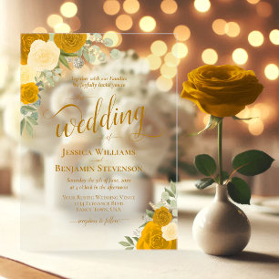 Invitations En Acrylique Elégant Marigold & Beurre Yellow Roses Mariage