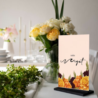 Invitations En Acrylique Elegant "MARIGOLD" Floral Acrylic Table Number