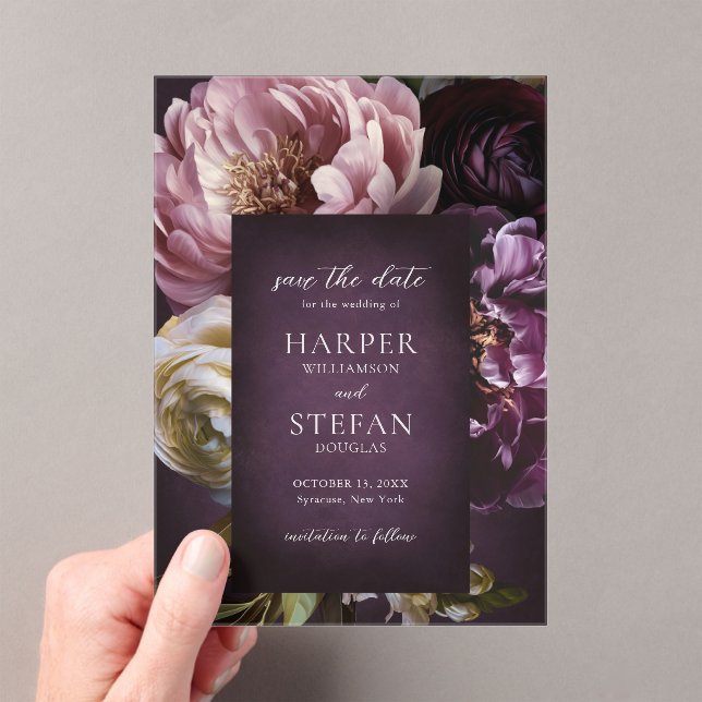 Invitations En Acrylique Elegant Maximalist Floral Wedding Save the Date (In situ (ordinateur de poche))