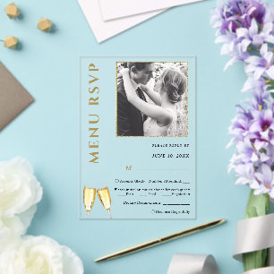 Invitations En Acrylique Elégant menu Mariage de champagne photo RSVP