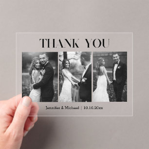 Invitations En Acrylique élégant merci mariage noir & blanc 3 photos