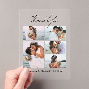 Invitations En Acrylique élégant merci script moderne 5 photos mariage