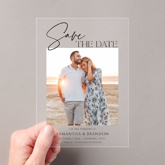 Invitations En Acrylique Elegant Minimalist Photo Save the Date (In situ (ordinateur de poche))