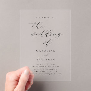 Invitations En Acrylique Élégant Minimaliste Mariage Calligraphie Noire Cla