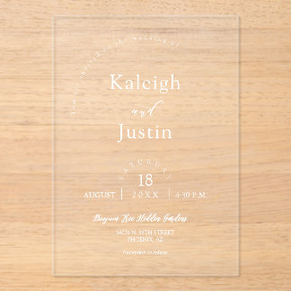 Invitations En Acrylique Élégant minimaliste moderne Boho Arch Mariage blan