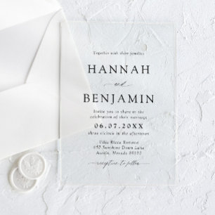 Invitations En Acrylique Élégant minimaliste noir & blanc moderne Mariage