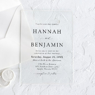 Invitations En Acrylique Élégant minimaliste noir & blanc moderne Mariage