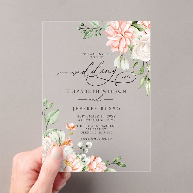 Invitations En Acrylique Elegant Modern Blush White Floral Wedding (In situ (ordinateur de poche))