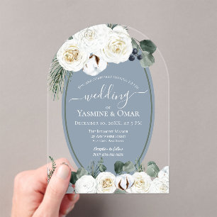 Invitations En Acrylique Elégant moderne Dusty Blue et Mariage vert Sage