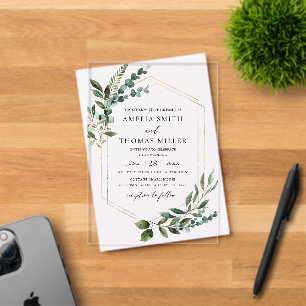 Invitations En Acrylique Élégant Moderne Eucalyptus Verdure Or Mariage