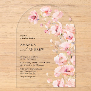 Invitations En Acrylique Élégant Moderne Rose Pâle Floral Photo Mariage