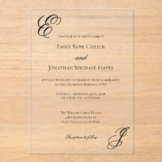 Invitations En Acrylique Elegant Monogram Minimalist Wedding