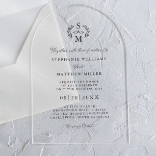 Invitations En Acrylique Élégant monogramme calligraphié crest mariage