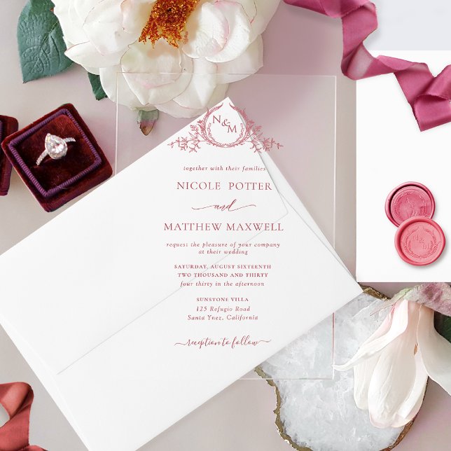 Invitations En Acrylique Élégant monogramme de couronne royale de Bourgogne (Créateur téléchargé)