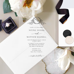 Invitations En Acrylique Élégant monogramme de couronne royale noire