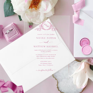 Invitations En Acrylique Élégant monogramme de couronne royale rose