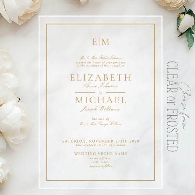 Invitations En Acrylique Élégant Monogramme de Mariage à l'Écriture Classiq (Créateur téléchargé)