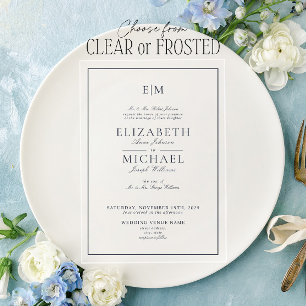 Invitations En Acrylique Élégant monogramme de mariage en écriture classiqu