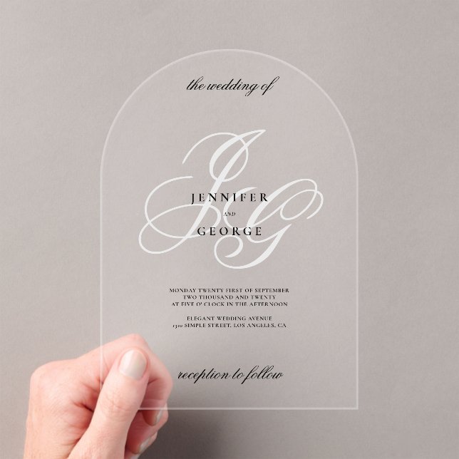 Invitations En Acrylique Élégant monogramme initiales mariage romantique bl (In situ (ordinateur de poche))