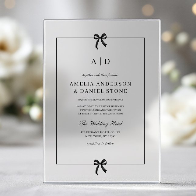 Invitations En Acrylique Élégant monogramme noir et blanc (Créateur téléchargé)