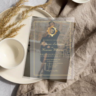 Invitations En Acrylique Élégant Monogramme Or Mariage Transparent Élégant