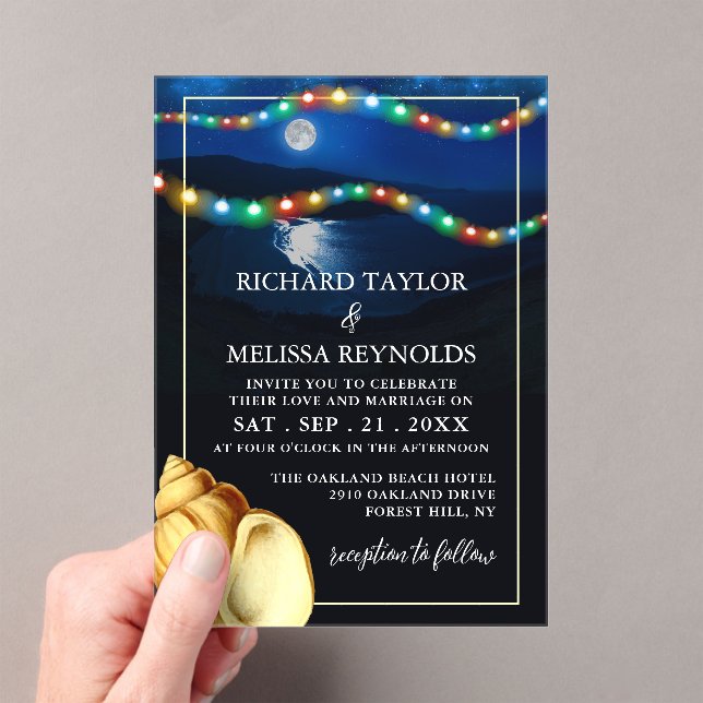 Invitations En Acrylique Elegant Moonlit Beach Wedding (In situ (ordinateur de poche))