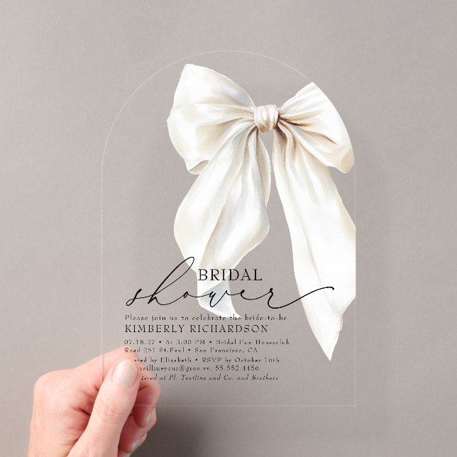 Invitations En Acrylique Élégant Nœud Blanc Mariage Chic Crème (In situ (ordinateur de poche))
