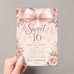 Invitations En Acrylique Élégant Nœud Rose Coquette Formel Sweet 16
