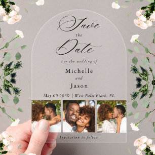 Invitations En Acrylique Élégant noir 3 bandes de photo mariage carte de ré