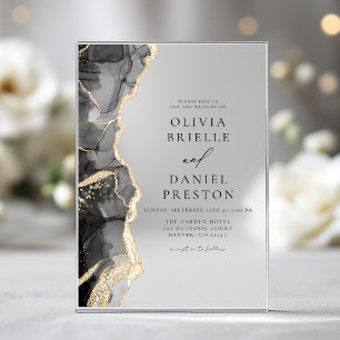 Invitations En Acrylique Elégant Noir Or Agate Mariage Élégant Chic
