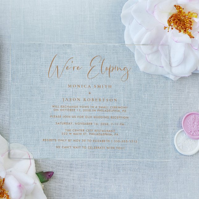 Invitations En Acrylique Élégant Nous Faisons une Fuite Mariage Réception (Créateur téléchargé)