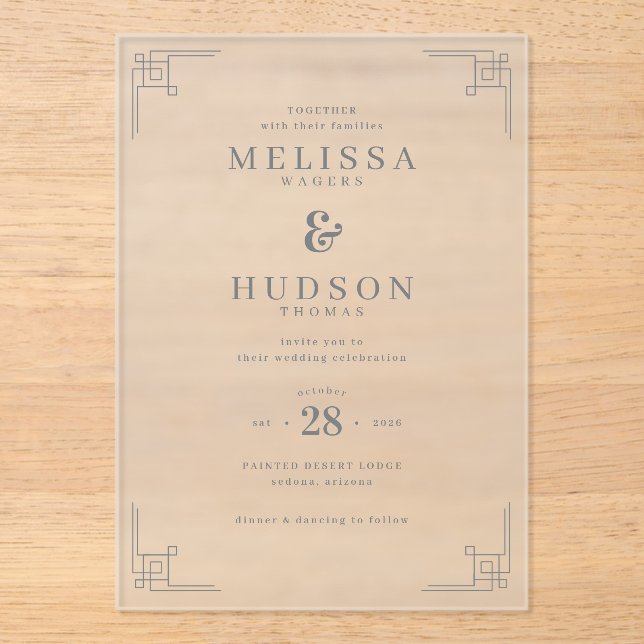 Invitations En Acrylique Elegant Off-White Geometric (Recto)