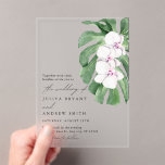 Invitations En Acrylique Elegant  Orchid on Tropical leaf script wedding<br><div class="desc">Introducing our minimalist and trendy wedding Acrylic invitation,  featuring a Elegant watercolor White orchid flowers on Tropical leaf. The delicate black calligraphy adds a touch of sophistication to this invitation,  making it an ideal choice for a modern wedding celebration. Select the paper type as per your wish before purchasing.</div>