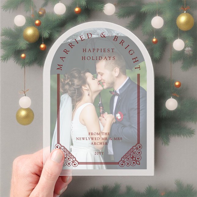 Invitations En Acrylique Elegant Ornate Faux Dome Photo First Christmas (Elegant Ornate Faux Dome Photo First Christmas Married Acrylic Card for Newlyweds)