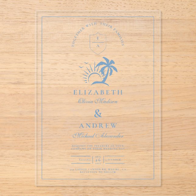 Invitations En Acrylique Elégant palmier main Mariage tiré (Recto)