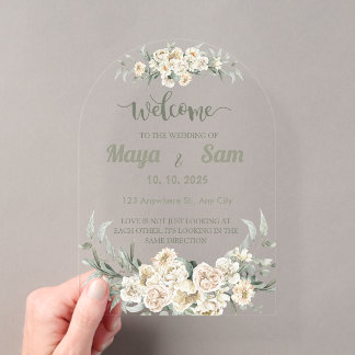 Invitations En Acrylique Élégant panneau de mariage floral vert sauge