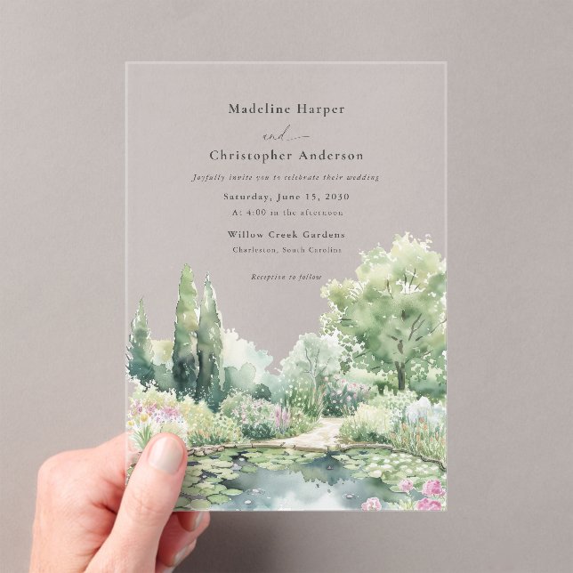 Invitations En Acrylique Elegant Pastel Watercolor Garden Wedding (In situ (ordinateur de poche))