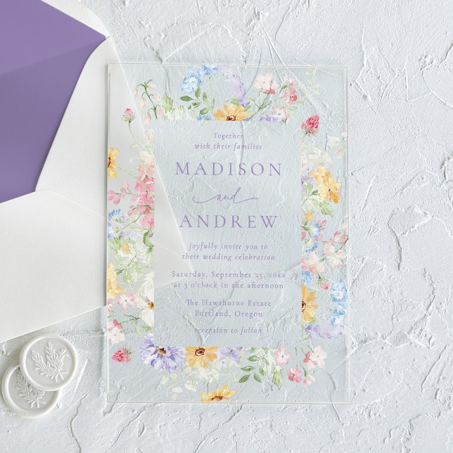 Invitations En Acrylique Elegant Pastel Wildflower Garden Wedding (Créateur téléchargé)