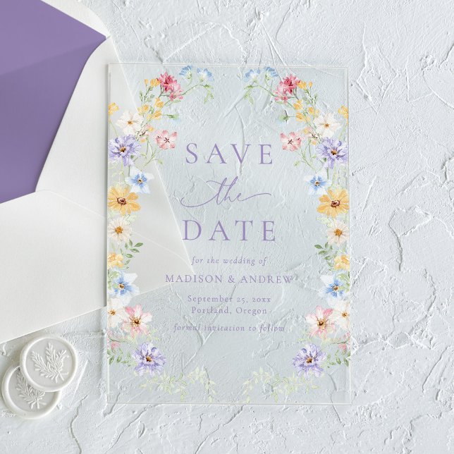 Invitations En Acrylique Elegant Pastel Wildflower Wedding Save the Date (Créateur téléchargé)
