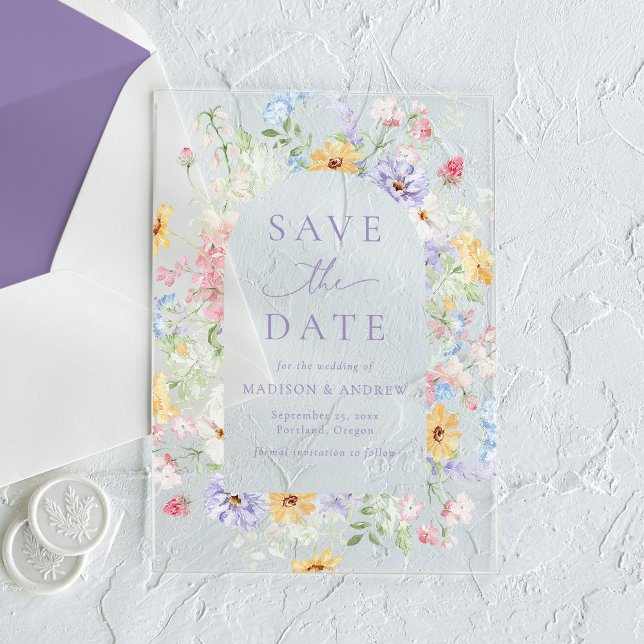 Invitations En Acrylique Elegant Pastel Wildflower Wedding Save the Date (Créateur téléchargé)