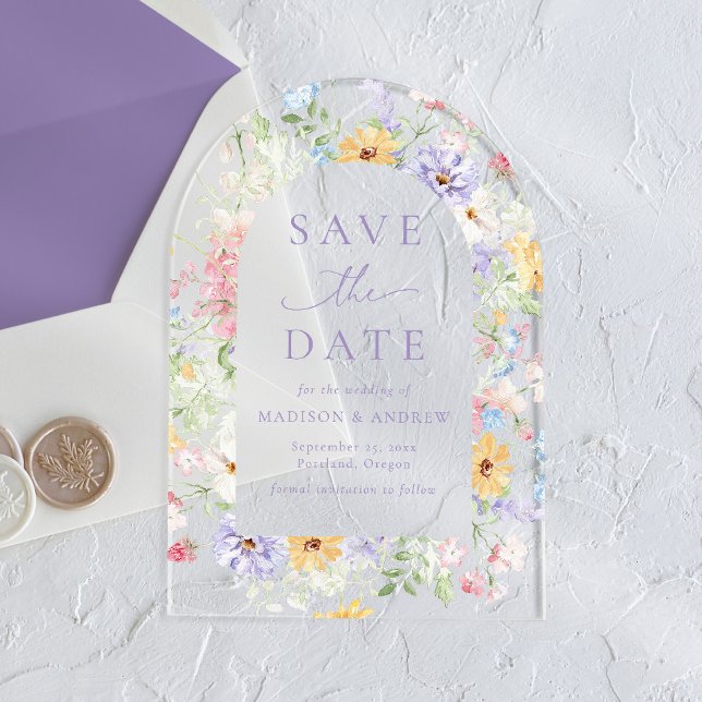 Invitations En Acrylique Elegant Pastel Wildflower Wedding Save the Date (Créateur téléchargé)