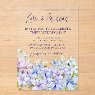 Invitations En Acrylique Élégant Periwinkle Clematis Mariage