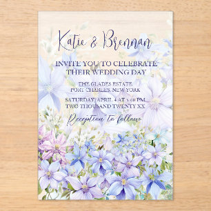 Invitations En Acrylique Élégant Periwinkle Clematis Mariage