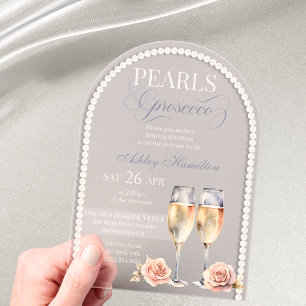 Invitations En Acrylique Elégant Perles & Prosecco Douche nuptiale