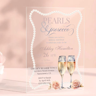 Invitations En Acrylique Elégant Perles & Prosecco Douche nuptiale