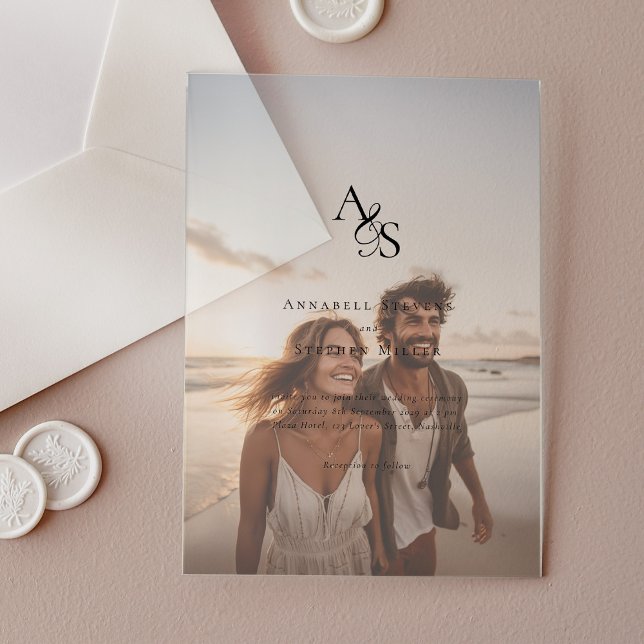 Invitations En Acrylique Élégant, Photo, Classique, Monogramme, Mariage (Elegant, Transparent Photo, Classic, Monogram, Wedding Acrylic Invitations)