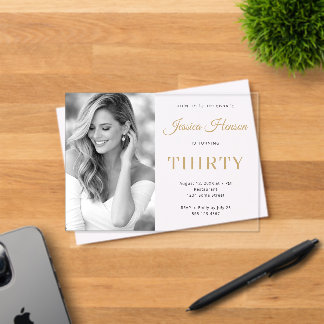 Invitations En Acrylique Elegant Photo Gold Script Minimal 30th Birthday