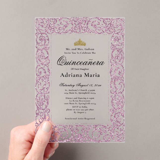 Invitations En Acrylique Elegant Pink 15th Birthday Quinceanera (In situ (ordinateur de poche))