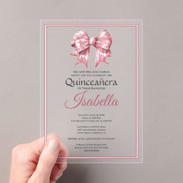 Invitations En Acrylique Elegant Pink Bow Quinceanera 15th Birthday (In situ (ordinateur de poche))