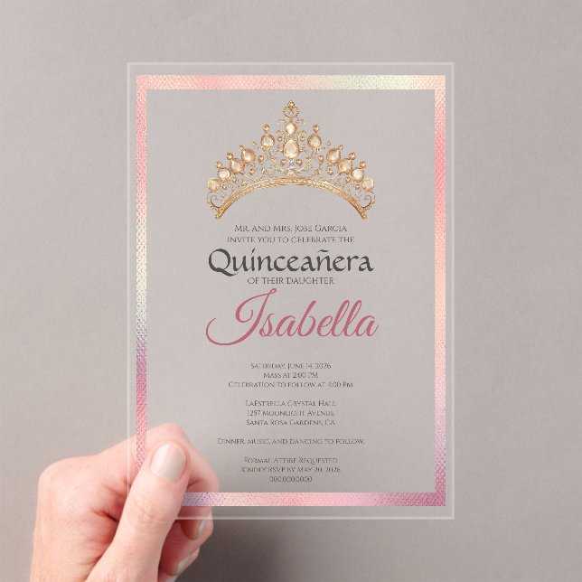 Invitations En Acrylique Elegant Pink Quinceanera 15th Birthday (In situ (ordinateur de poche))